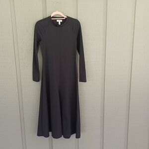 Cos Women Black Midi Dress Size S Minimalist Long Sleeve Stretch Cotton Blend